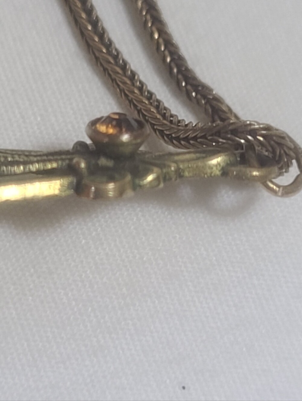 Antique Art Deco Orange Yellow Glass Gems Brass Pendant Necklace - Picture 9 of 14